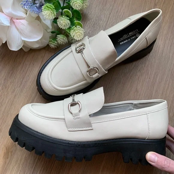 Call It Spring Cream Loafers with Silver Buckle - Picture 5 of 16